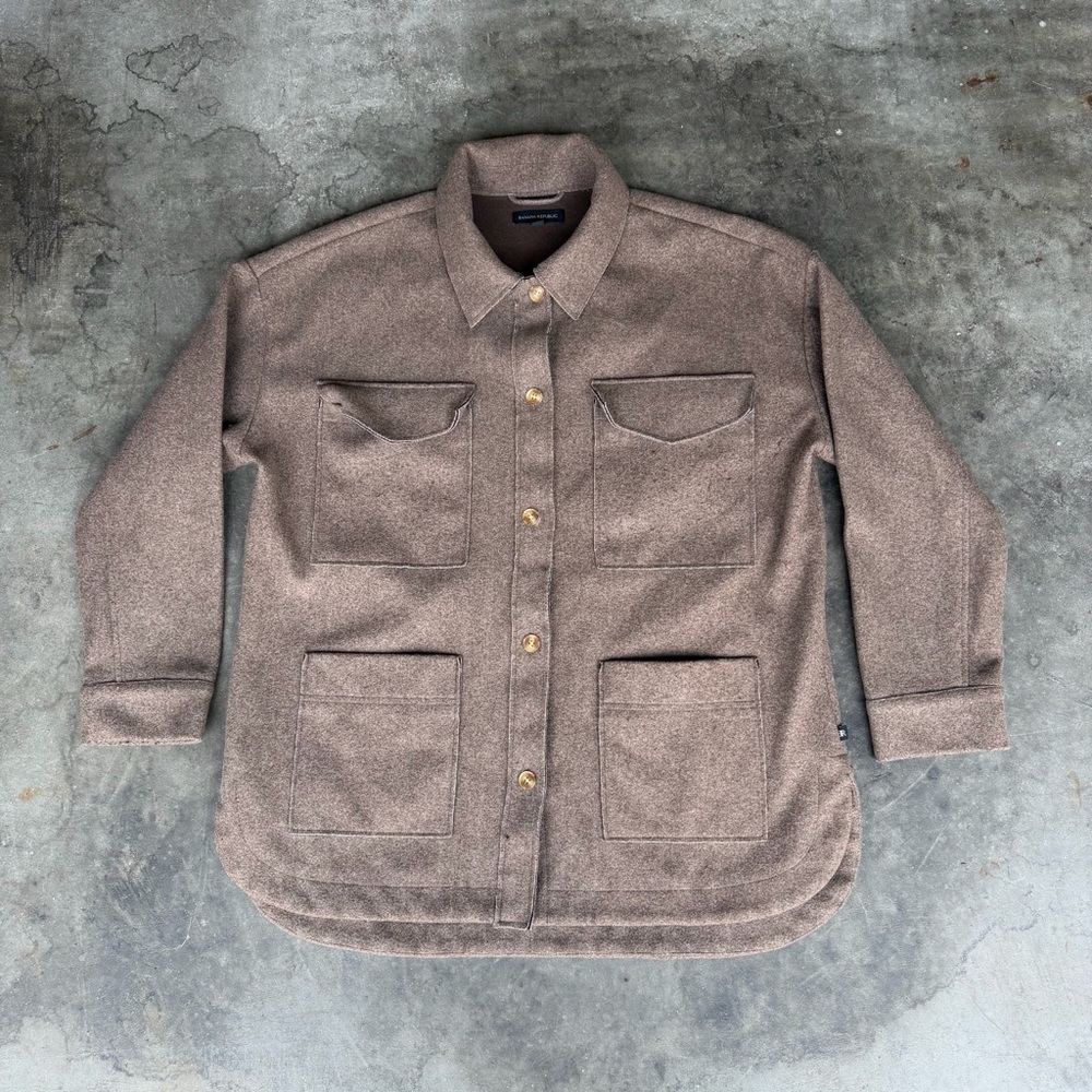 Banana Republic Woman’s L Shirt Shacket Cardigan Brown Jacket Preppy Coat